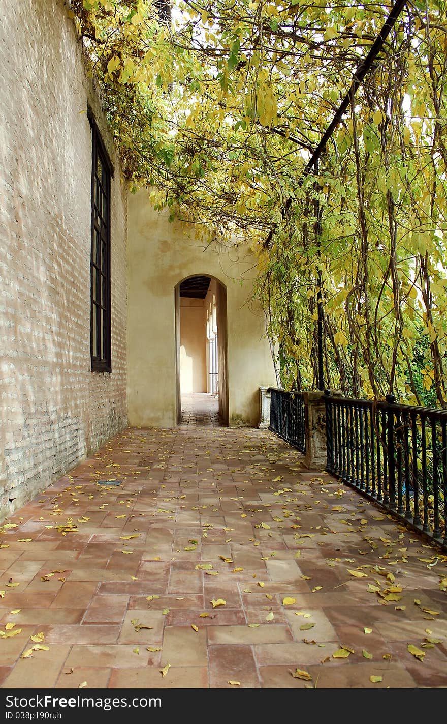 Courtyard at the Real Alcazar Moorish Palace in Seville, Spain