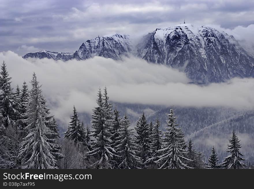 Carpathian mountain peak landscape in winter time