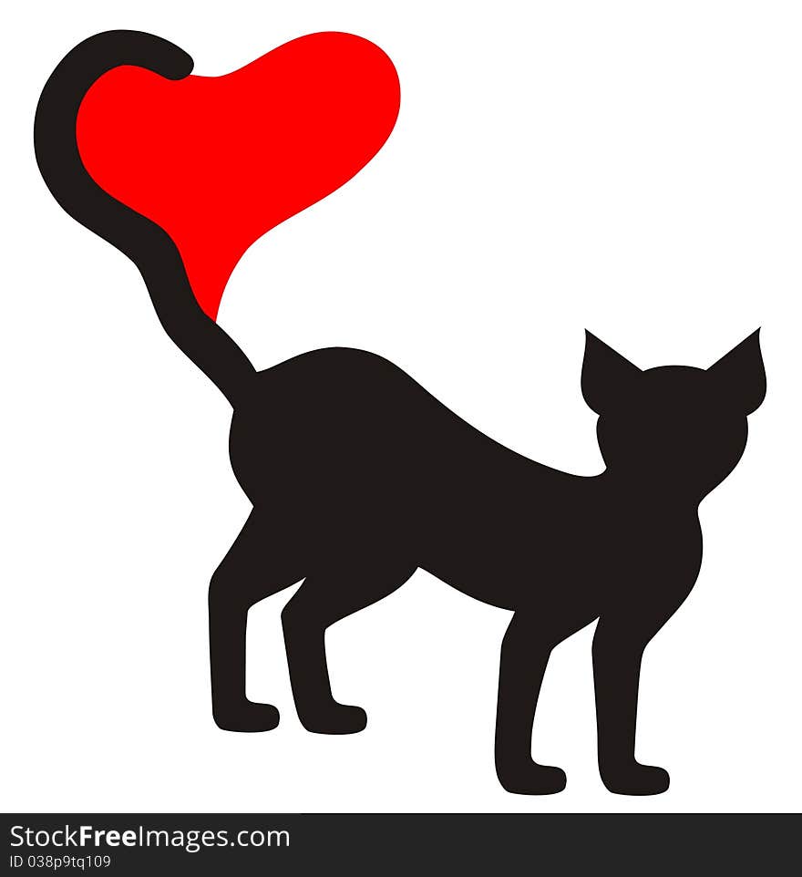 Vector illustration of black cat with
red heart