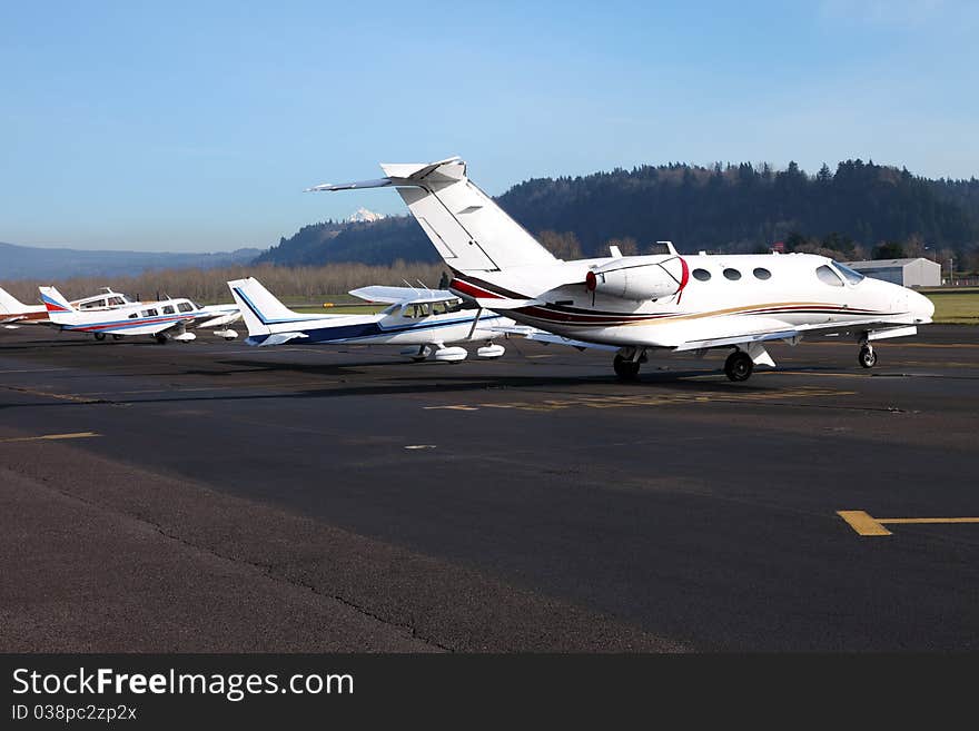 Aircraft of different models parked at the Troudale airport near Portland Oregon. Aircraft of different models parked at the Troudale airport near Portland Oregon.