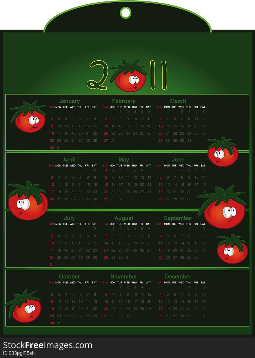 Calendar Tomato green 2011 card. Calendar Tomato green 2011 card