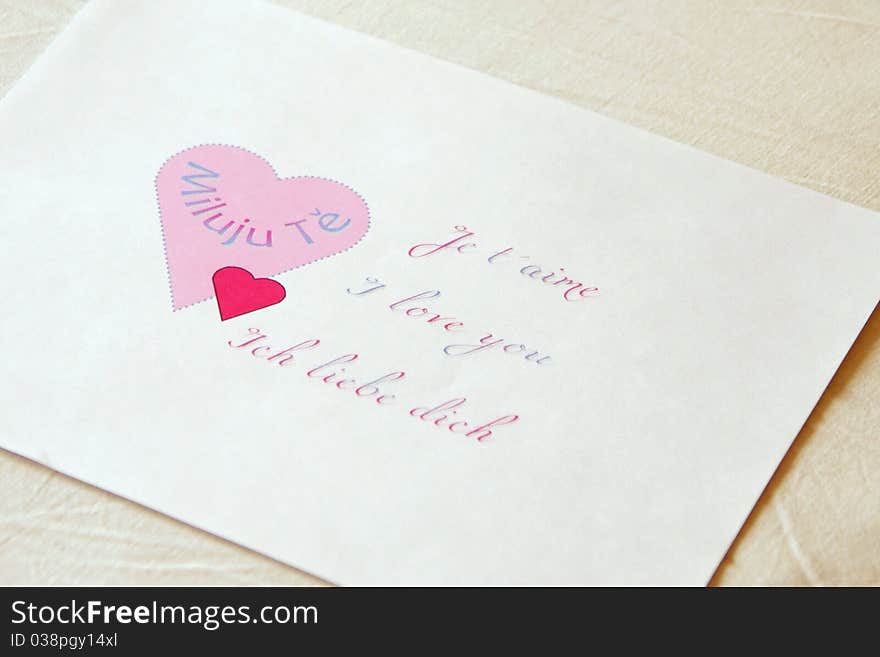 ValentineÂ´s letter with red and rose heart. ValentineÂ´s letter with red and rose heart