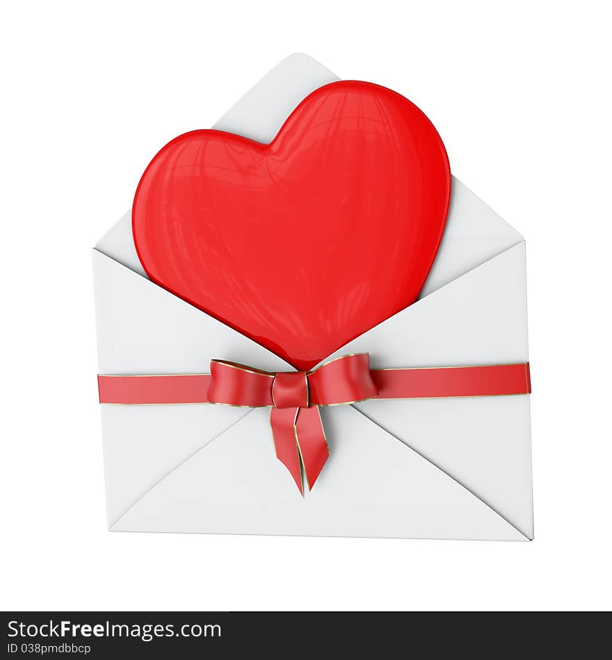 Very high resolution 3D rendering of love letter with an heart inside.