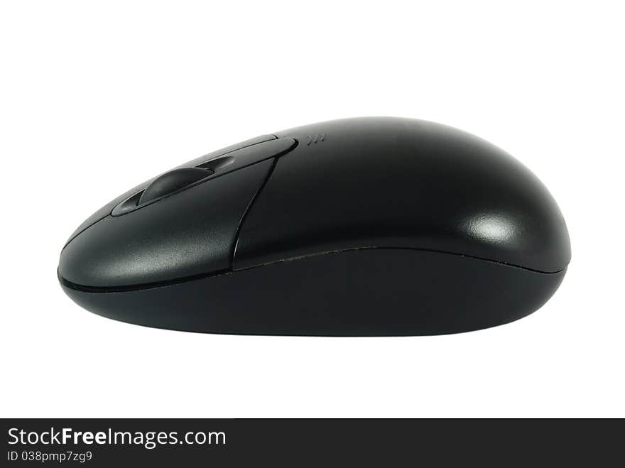 Black computer wireless mouse isolated over white