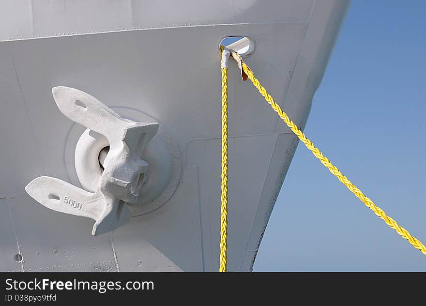 Closeup Of A Large Ship Anchor And Mooring Lines