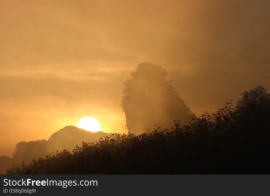 Sunrise in the mist