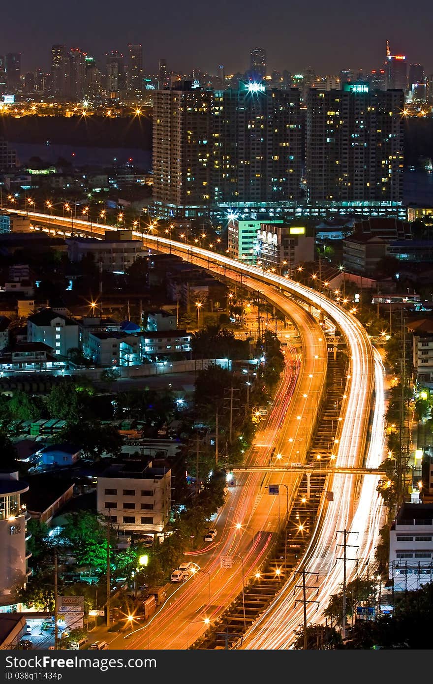 Bangkok Highway Top View at dusk in bangkok, Thailand