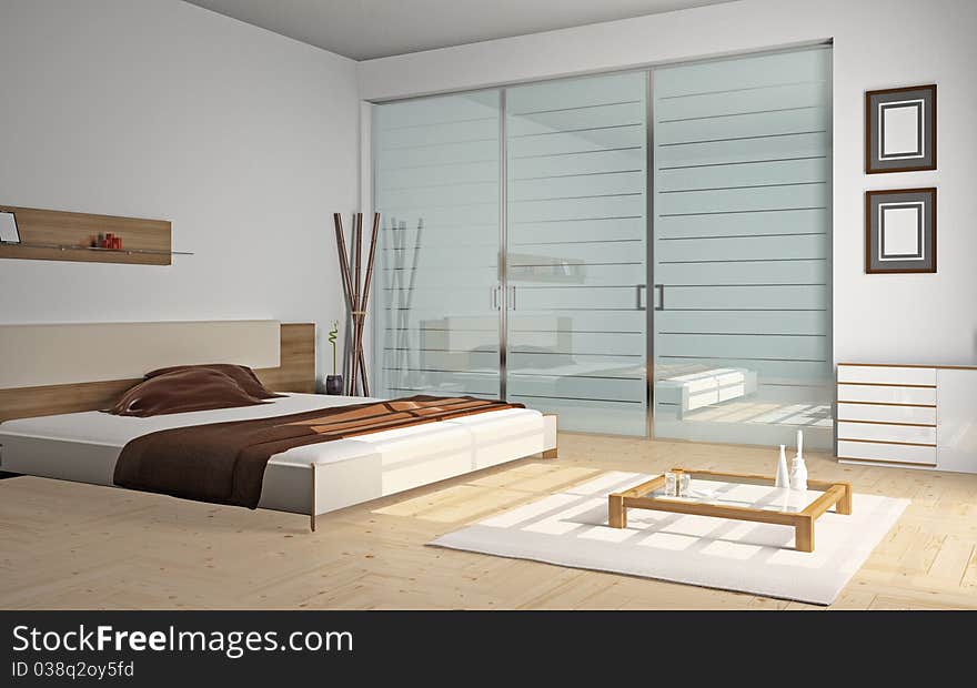 Modern interior of a bedroom room 3D