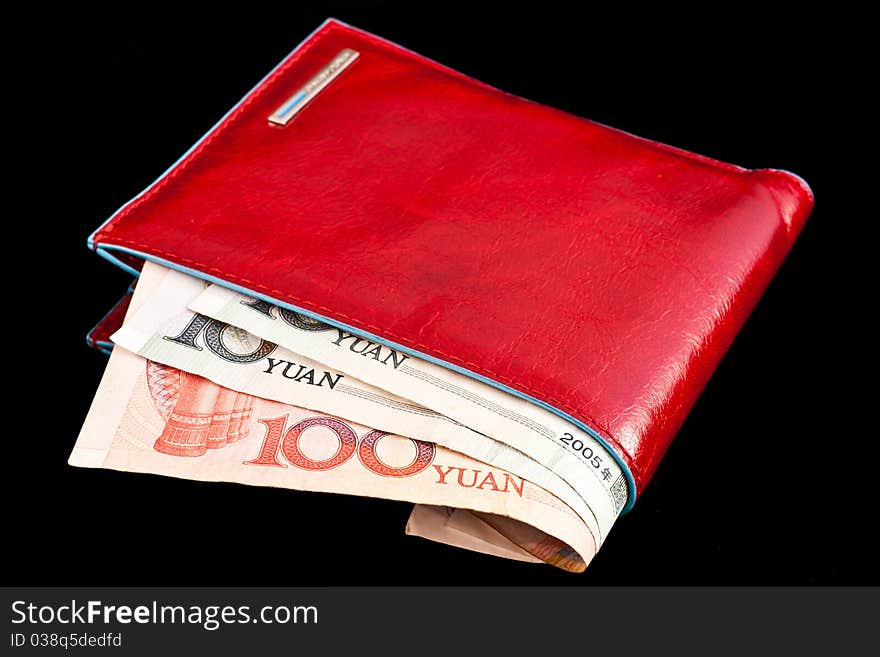 Italian leather wallet with Chinese money, useful for concepts. Italian leather wallet with Chinese money, useful for concepts