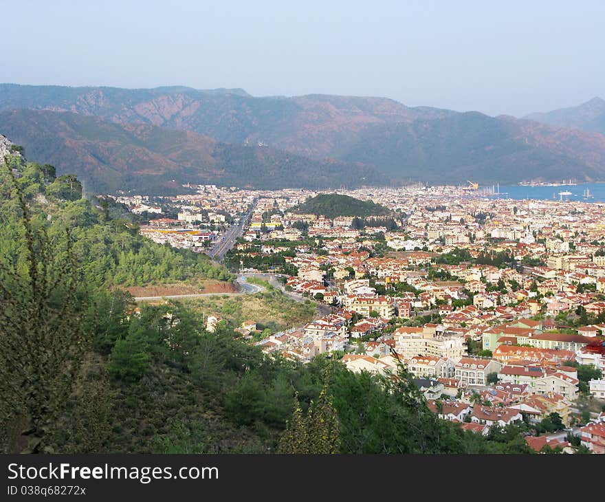 High view of mamaris resort panorama in turkey. High view of mamaris resort panorama in turkey