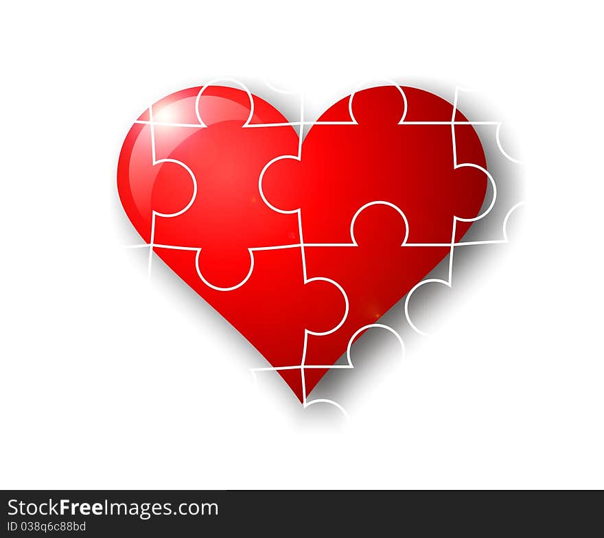 Valentine red heart, white background, love conception