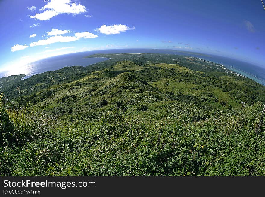 Climb to the highest point of the island,i took the picture in fish eye lens. Climb to the highest point of the island,i took the picture in fish eye lens