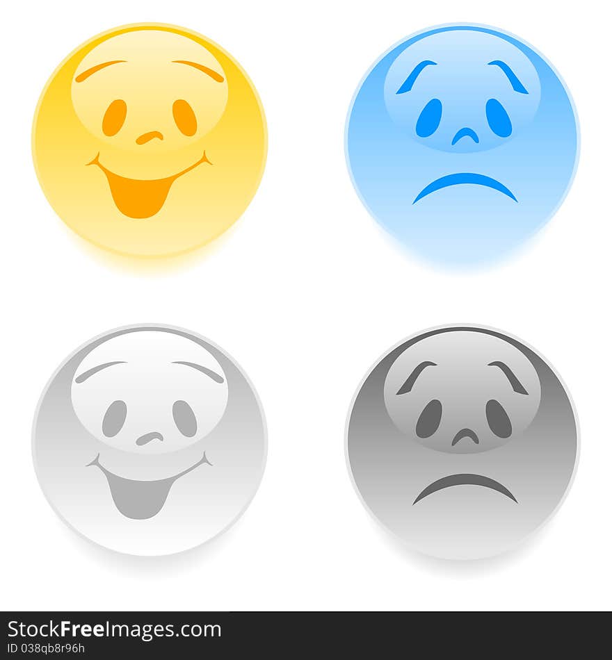 Set of cheerful and sad smiles. A illustration. Set of cheerful and sad smiles. A illustration