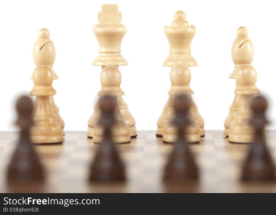 Chess, game for strategy and thinking with white background