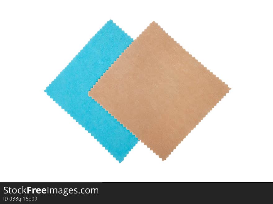 Two cleaning napkins for optics. Blue and beige colour.