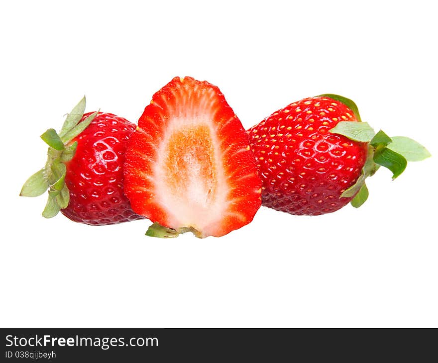 Ripe strawberries isolated on white background