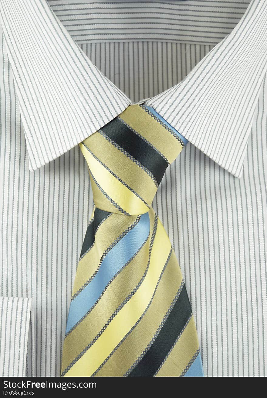 Shirt with striped silk necktie