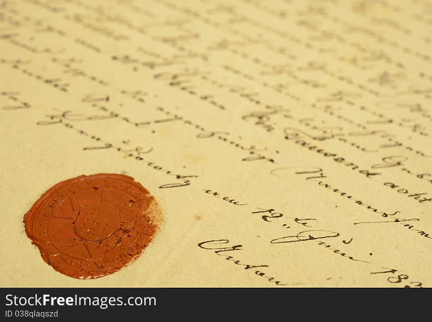 Old letter with a red wax seal.