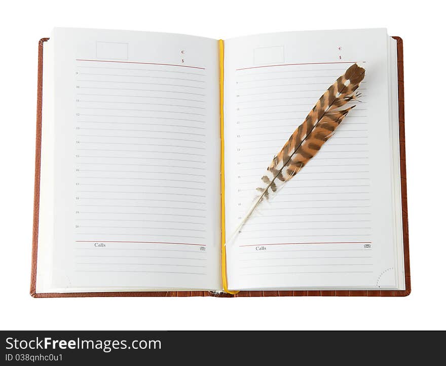 Diary with a pen isolated on a white background