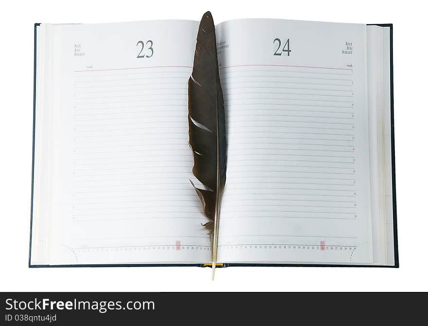 Diary with a pen isolated on a white background