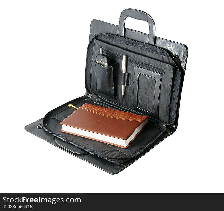 Leather folder for papers isolated on a white background