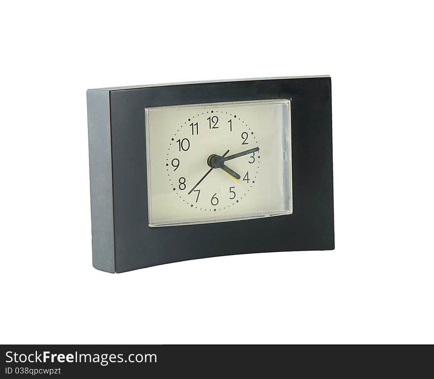 Black alarm clock isolated on a white background