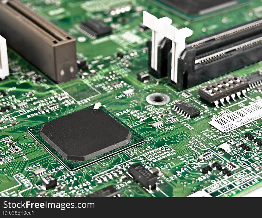 Chip processor transistor on pcb. Chip processor transistor on pcb