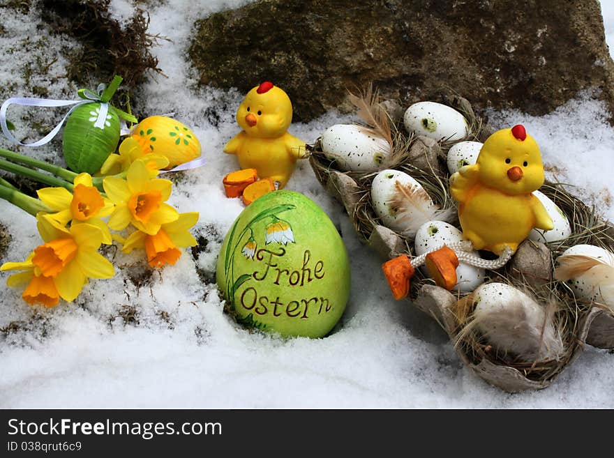 Easter decorations in the snow