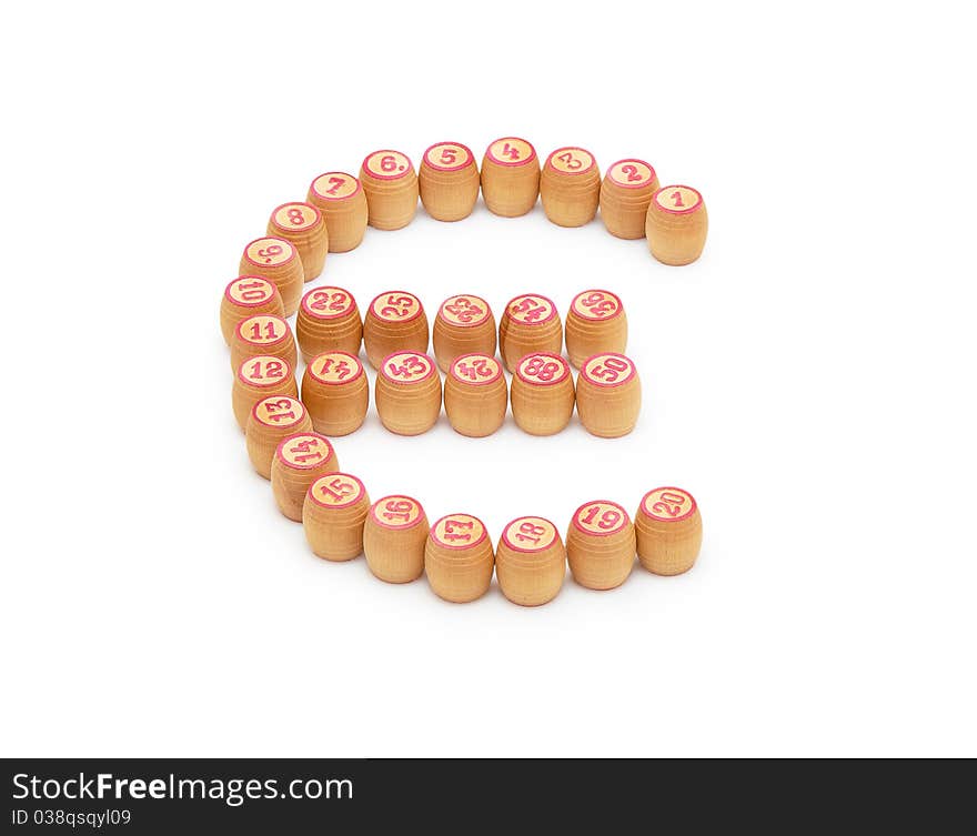 Barrels bingo in the form of Euro isolated on a white background