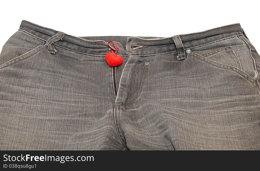 Jeans and heart isolated on a white background