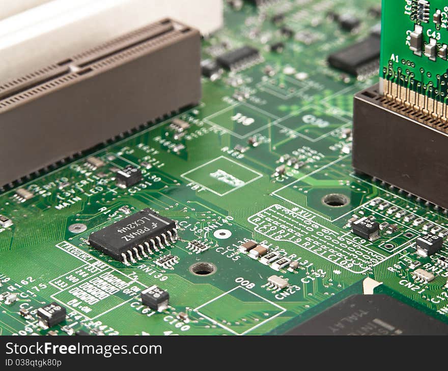 Chip processor transistor on pcb. Chip processor transistor on pcb