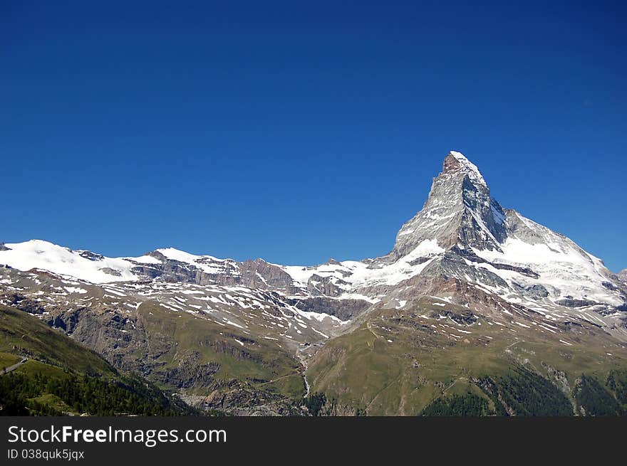 Mount Matterhorn towering over Zermatt-Swiss