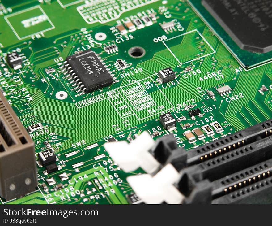 Chip processor transistor on pcb. Chip processor transistor on pcb