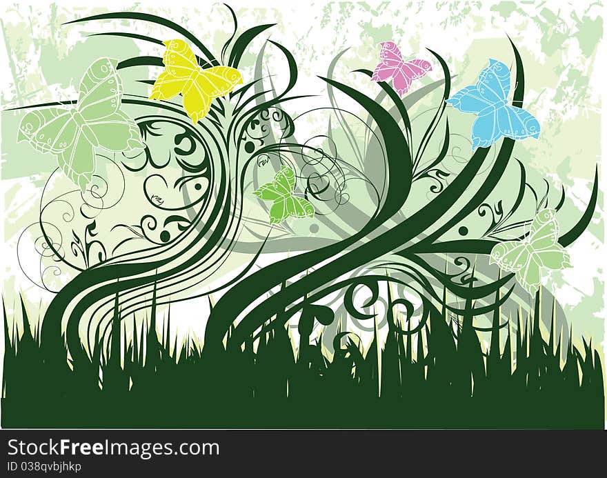 Butterfly and grass,abstract background