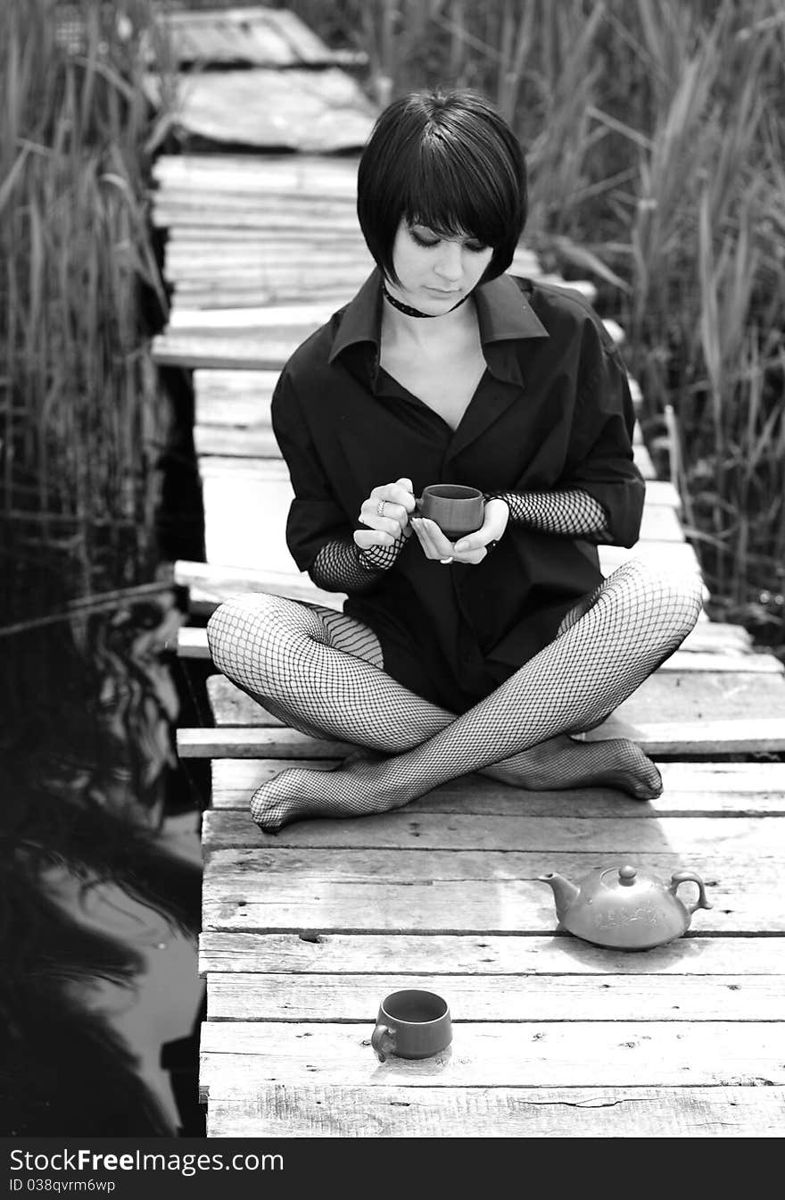 Black and white portrait of beautiful young girl. Black and white portrait of beautiful young girl