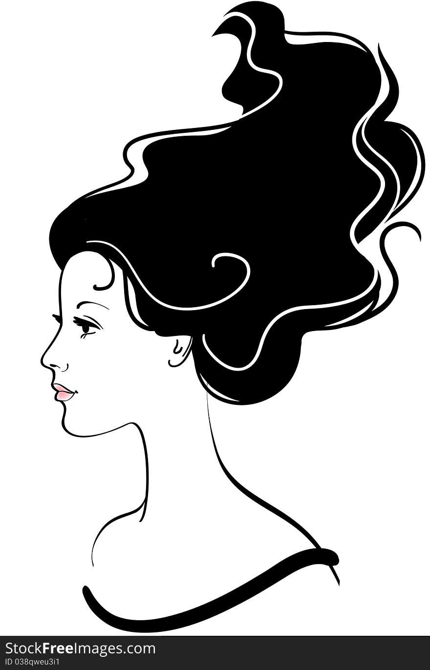 Young Girl Face Icon With Long Black Hair