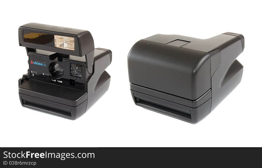 Two instant photo camera isolated on white. Two instant photo camera isolated on white