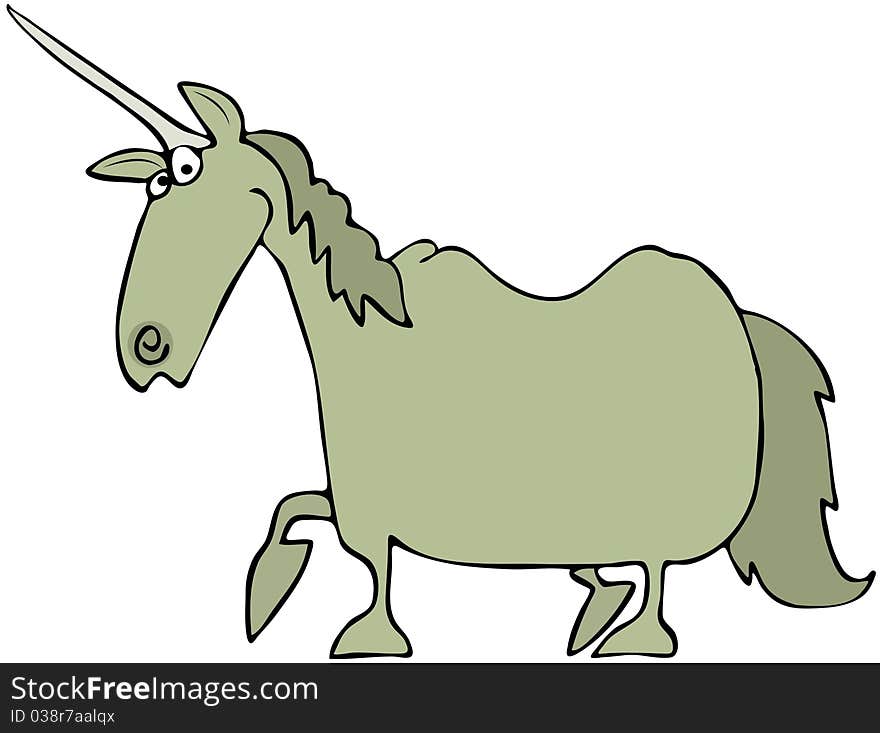 This illustration depicts a light green unicorn.