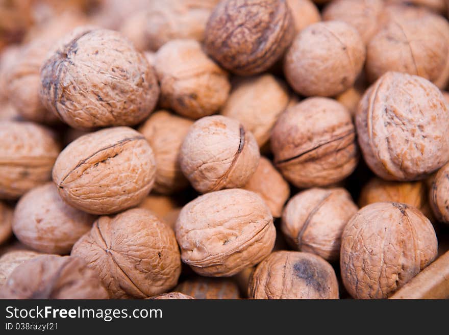 Walnuts in shell on display