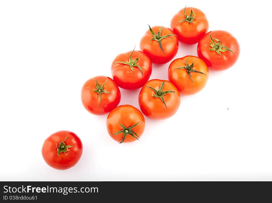 Red tomatoes on white background