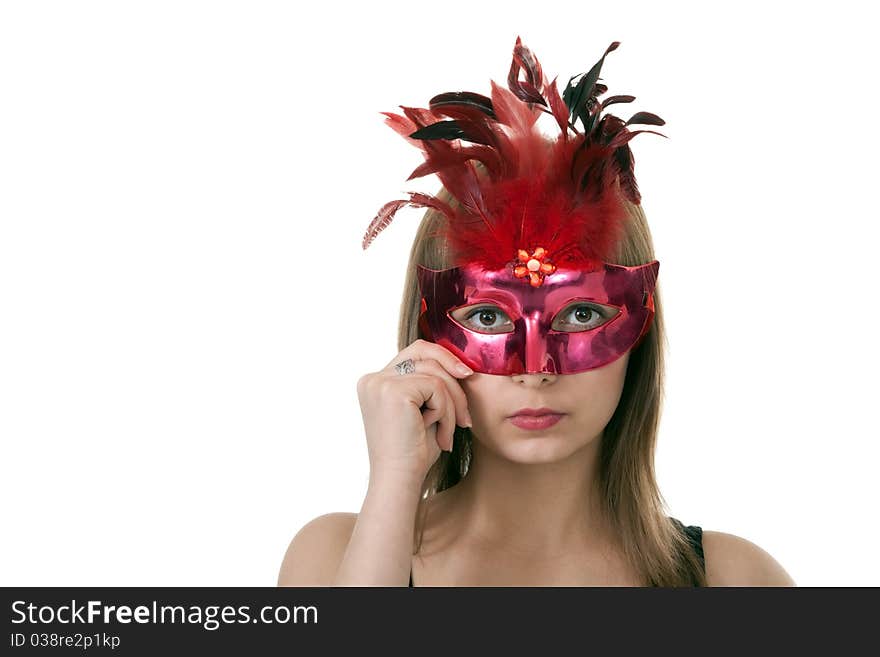 Girl in the red masquerade mask