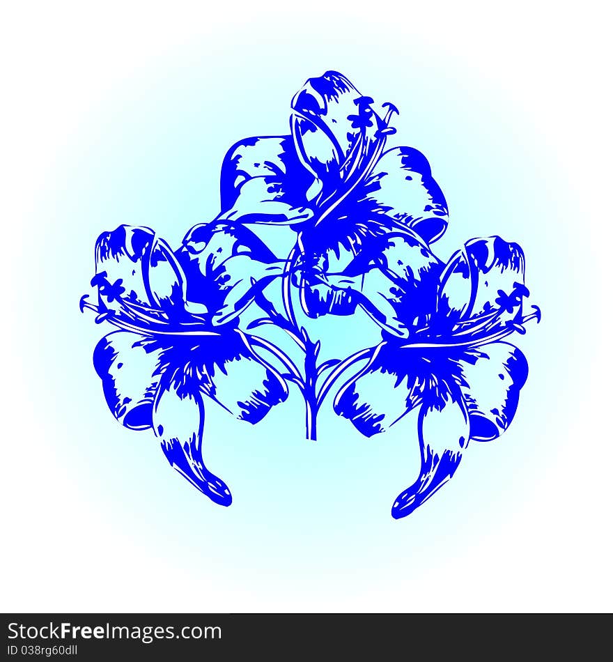 Abstract blue lily on a bright background, vector illustration, eps10