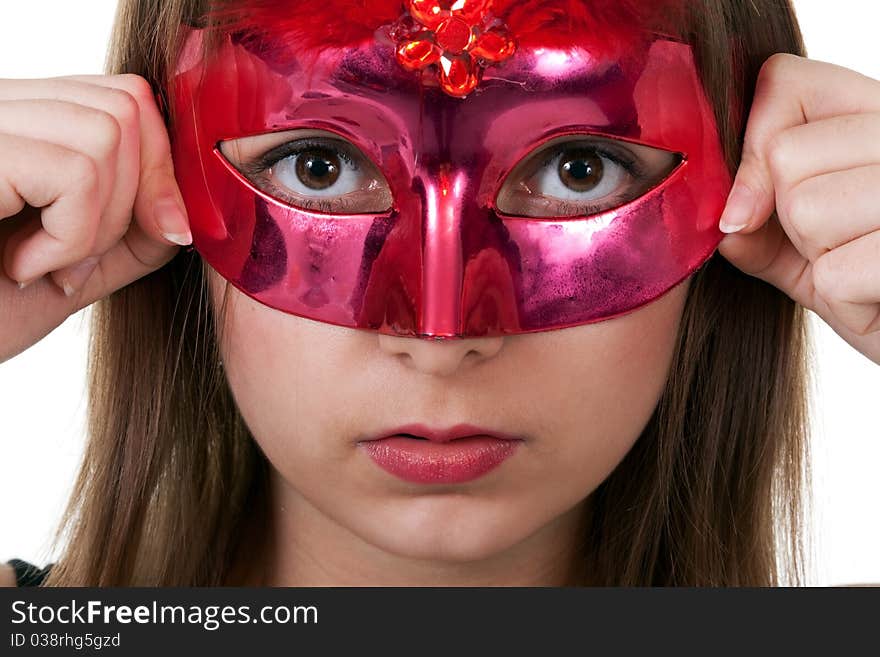 Girl In The Red Masquerade Mask