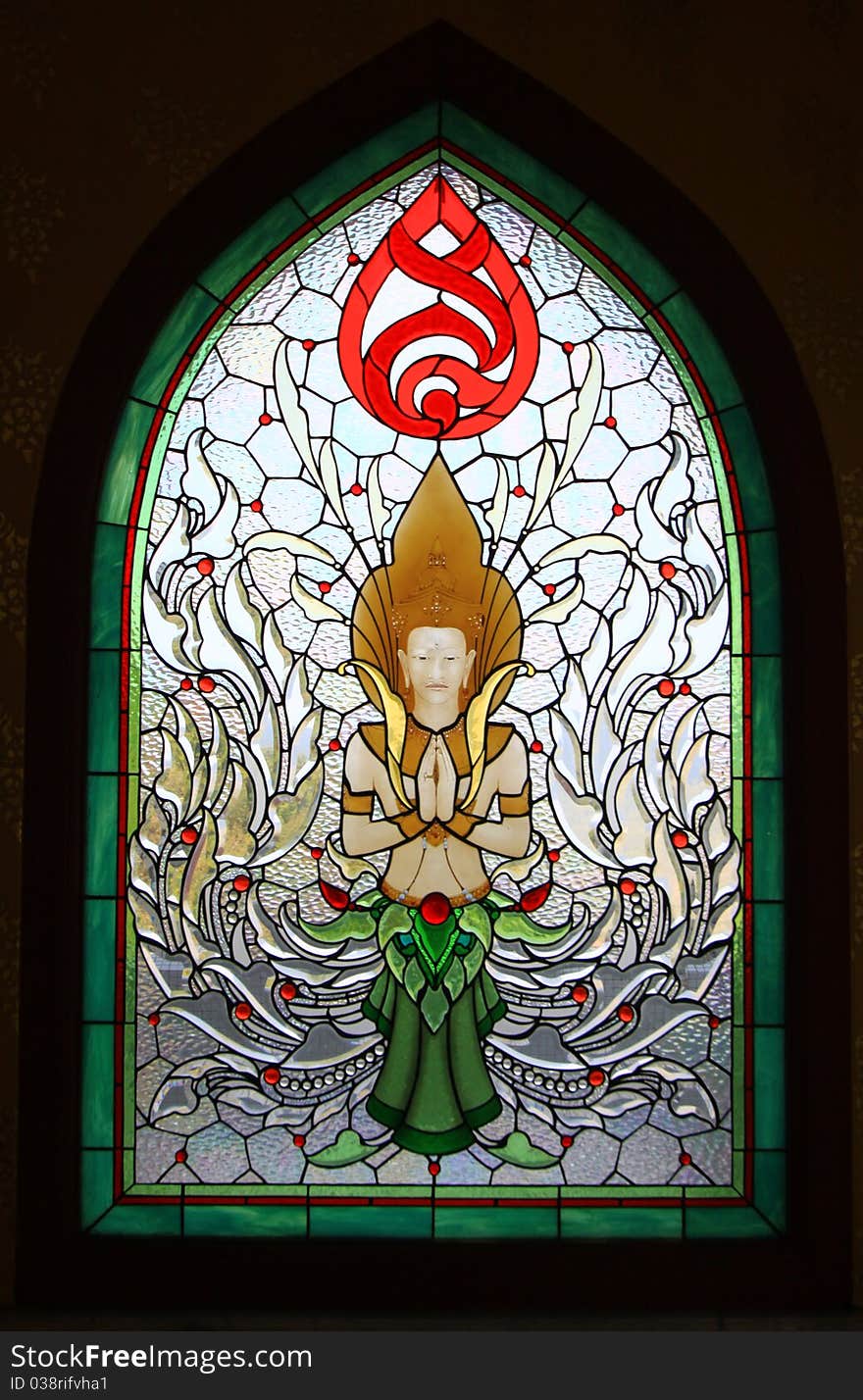 Colorful Buddha window in Thai church. Colorful Buddha window in Thai church