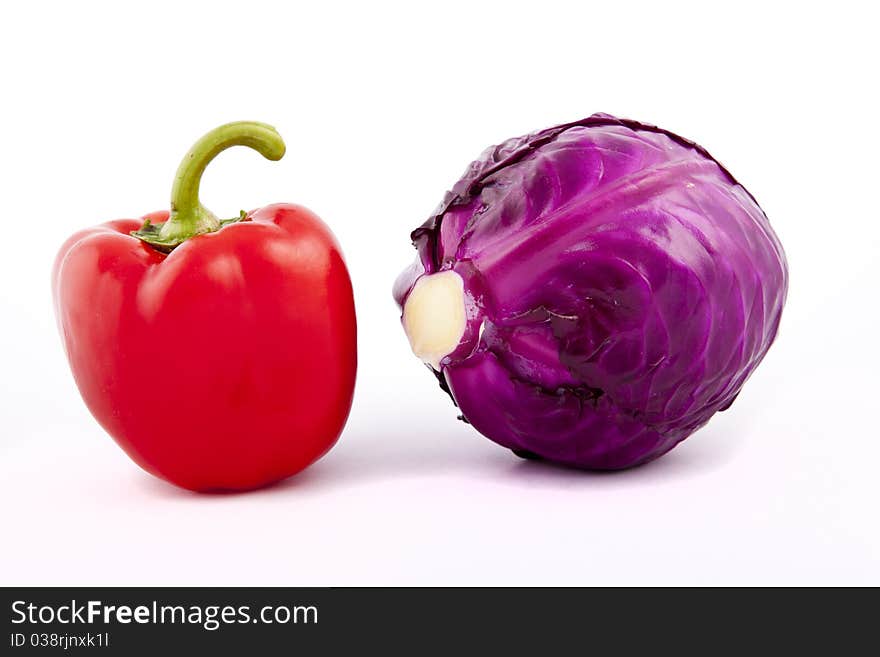 Purple cabbage on a white background