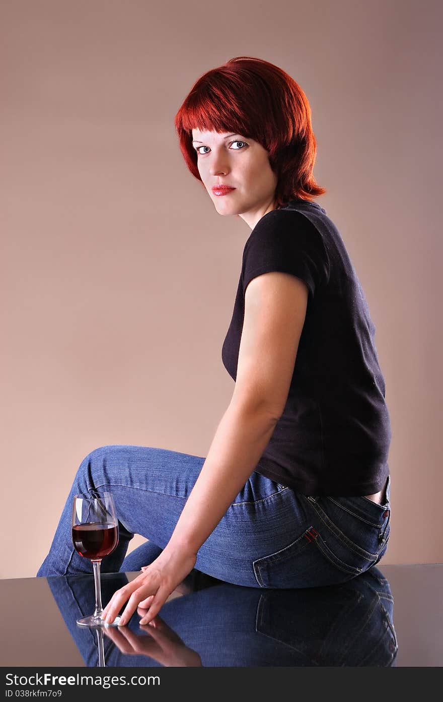 Girl c a red wine glass