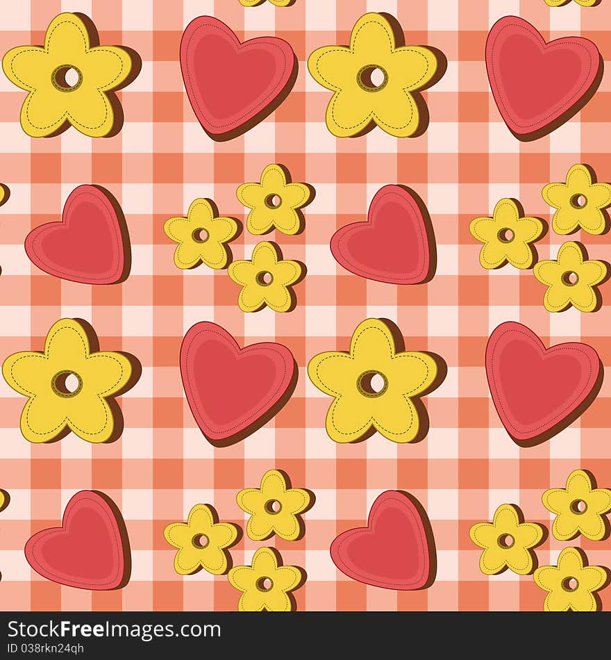 Seamless background with flowers and hearts