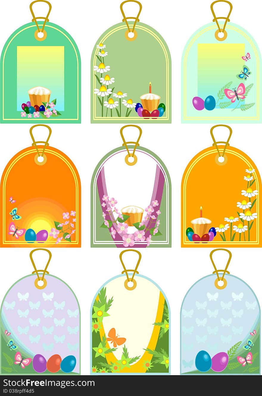 Easter tags with eggs and cake