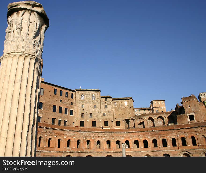 Ancient markets of Trajan in Rome with featured column