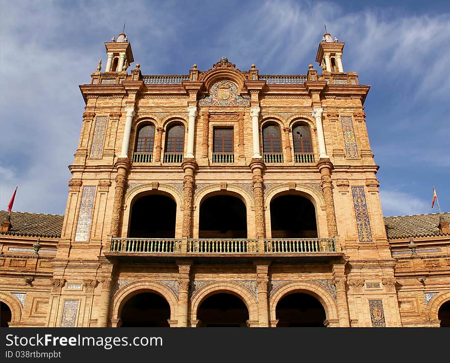 Famous Plaza de Espana, Sevilla, Spain. Old city landmark.